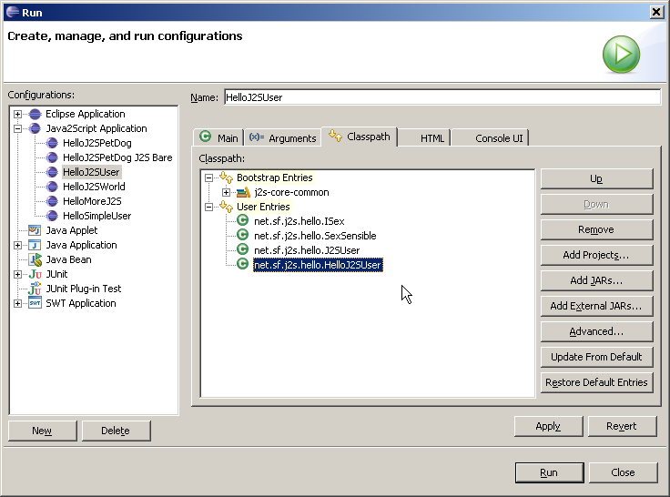 Re-order of classpath in HelloJ2SUser J2S Application