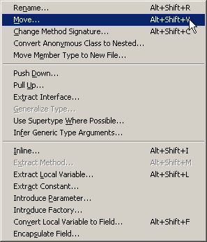 refactor menu of Eclipse JDT