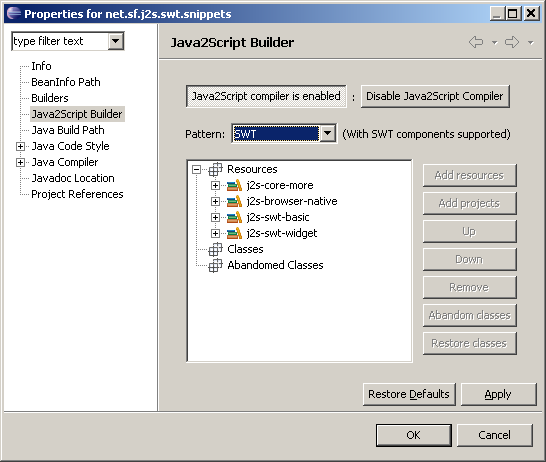 Java2Script Builder Property Page