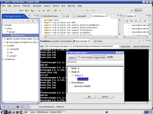 Screenshot of J2S SWT under Linux Mandrake 10