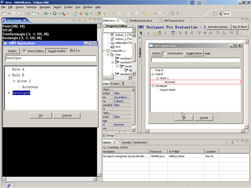 Screenshot of J2S SWT with SWT Designer