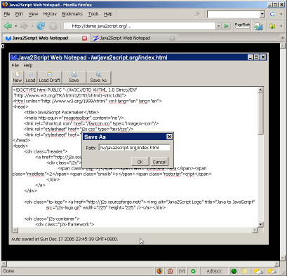 Java2Script Web Notepad